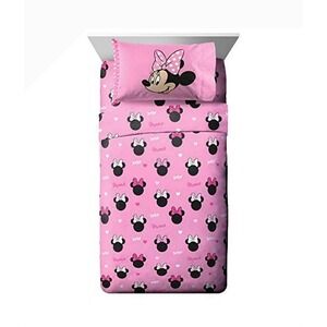 Disney Minnie Mouse Pink Bows Twin fitted flat Sheet Set Pillowcase 3 pcs